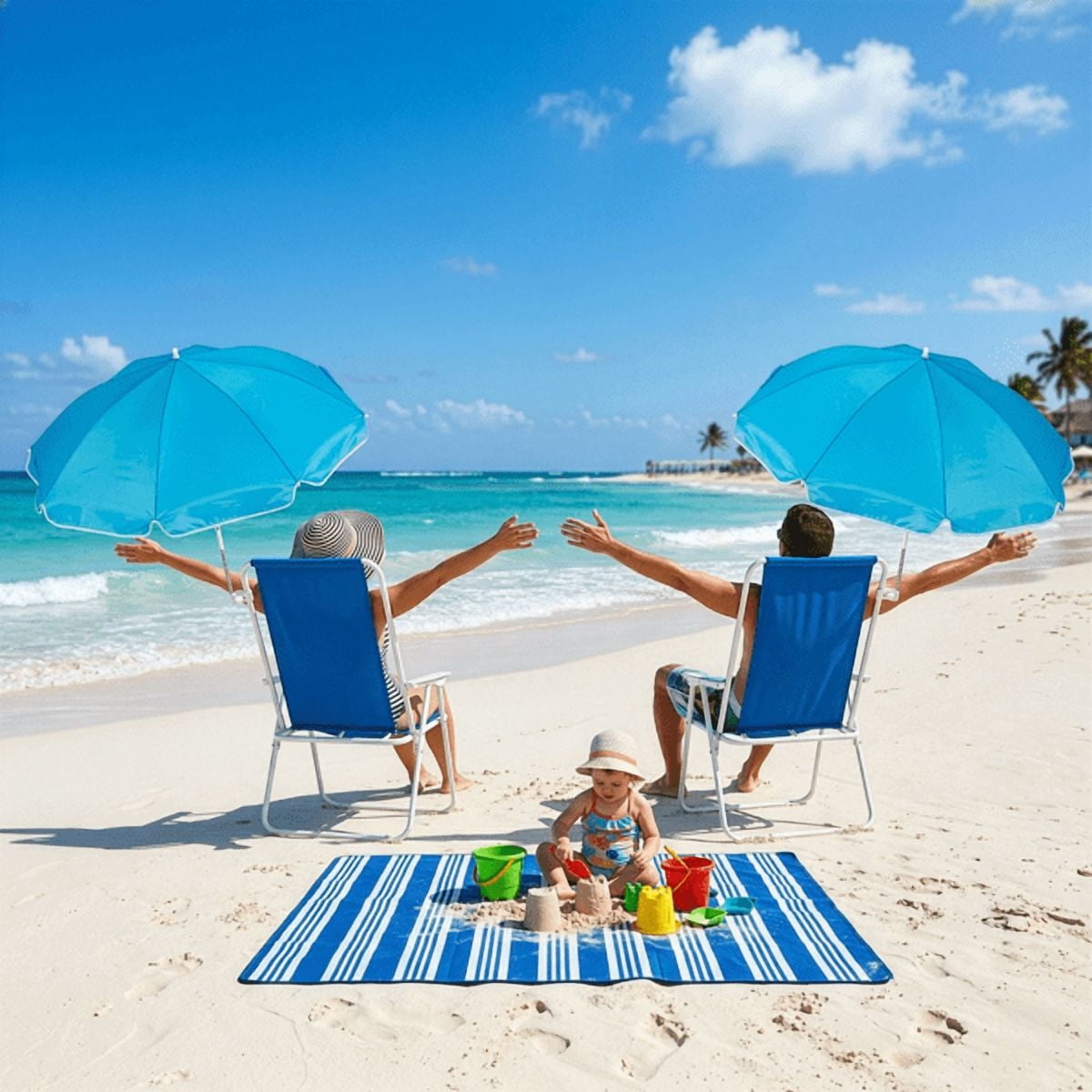 Alvantor Folding Beach Chair with Umbrella, 265 lb Capacity, Royal Blue, 1 Pack