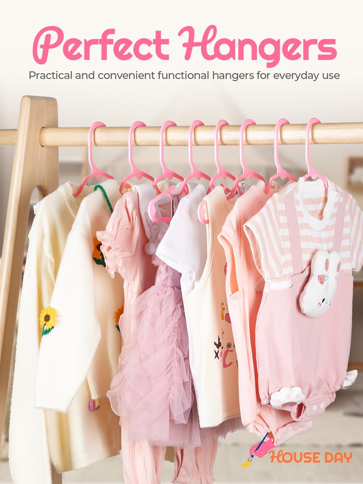 ACSTEP Baby Hangers 60 Pack, 11 Inch Kids Plastic Hangers, Non-Slip Baby Hangers for Closet, Baby Clothes Hangers for Pants Shirts Outfit Onesie, Pink