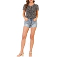 thumbnail image 2 of Allegra K Women's Floral V Neck Short Sleeve Ruffled Ditsy Blouse Tops, 2 of 6