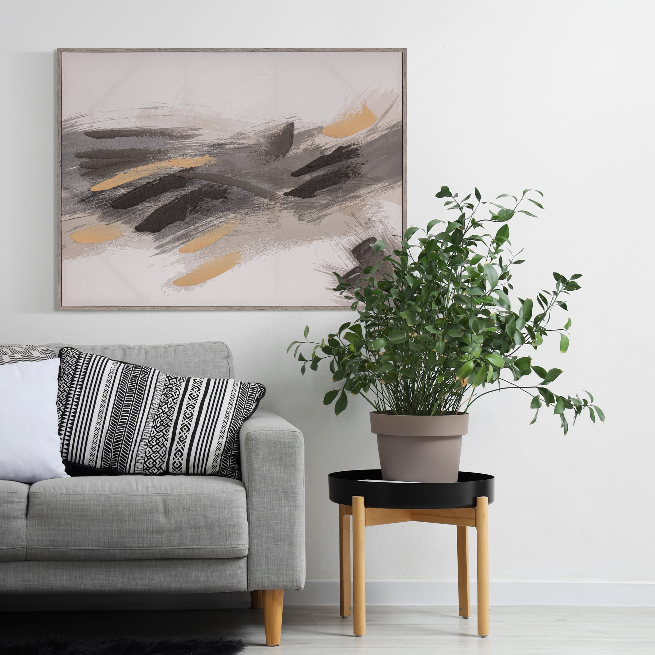 Gallery Solutions 48x36 Oversized Framed Abstract Canvas Art - Black and White Hand-Painted Wall Decor with Textured Embellishments, for Home & Office