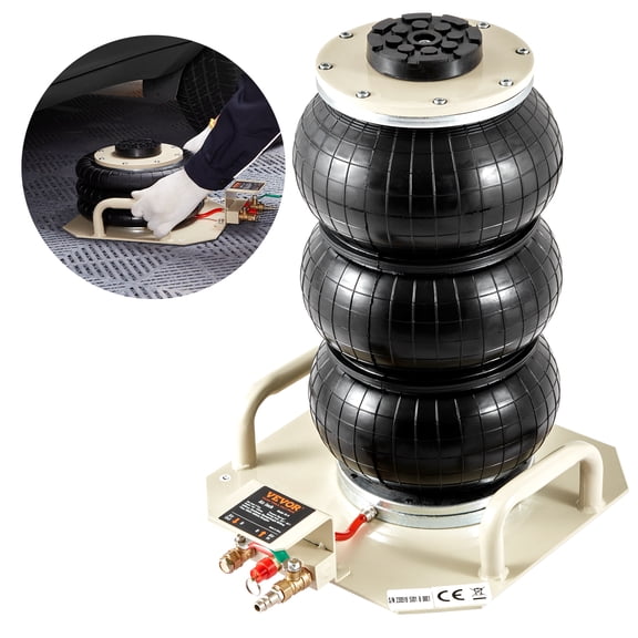 VEVOR Air Jack, 3 Ton/6600 lbs Triple Bag Air Jack,Airbag Jack with Six Steel Pipes, Lift up to 17.7 inch/450 mm,3-5 s Fast Lifting Pneumatic Jack,with Side Handles for Car, Garage, Repair(White)