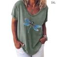 thumbnail image 2 of Qarigey Camisa de manga corta con cuello en V y estampado de libélula para mujer Prendas para la parte del cuerpo Verde 3XL Qarigey AP002002-14, 2 of 3