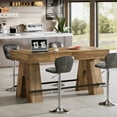 thumbnail image 3 of Tribesigns 63" Bar Table, Industrial Counter Height Pub Table, Bar Height Table with Metal Footrest, Rectangular High Top Dining Counter Tables with Wood Pedestal for Kitchen, Rustic Brown, 3 of 9