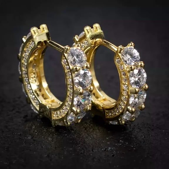 New Jewels 2.50Ct Round Cut Moissanite Men's Huggie Hoop Earrings 14K Yellow Gold Plated