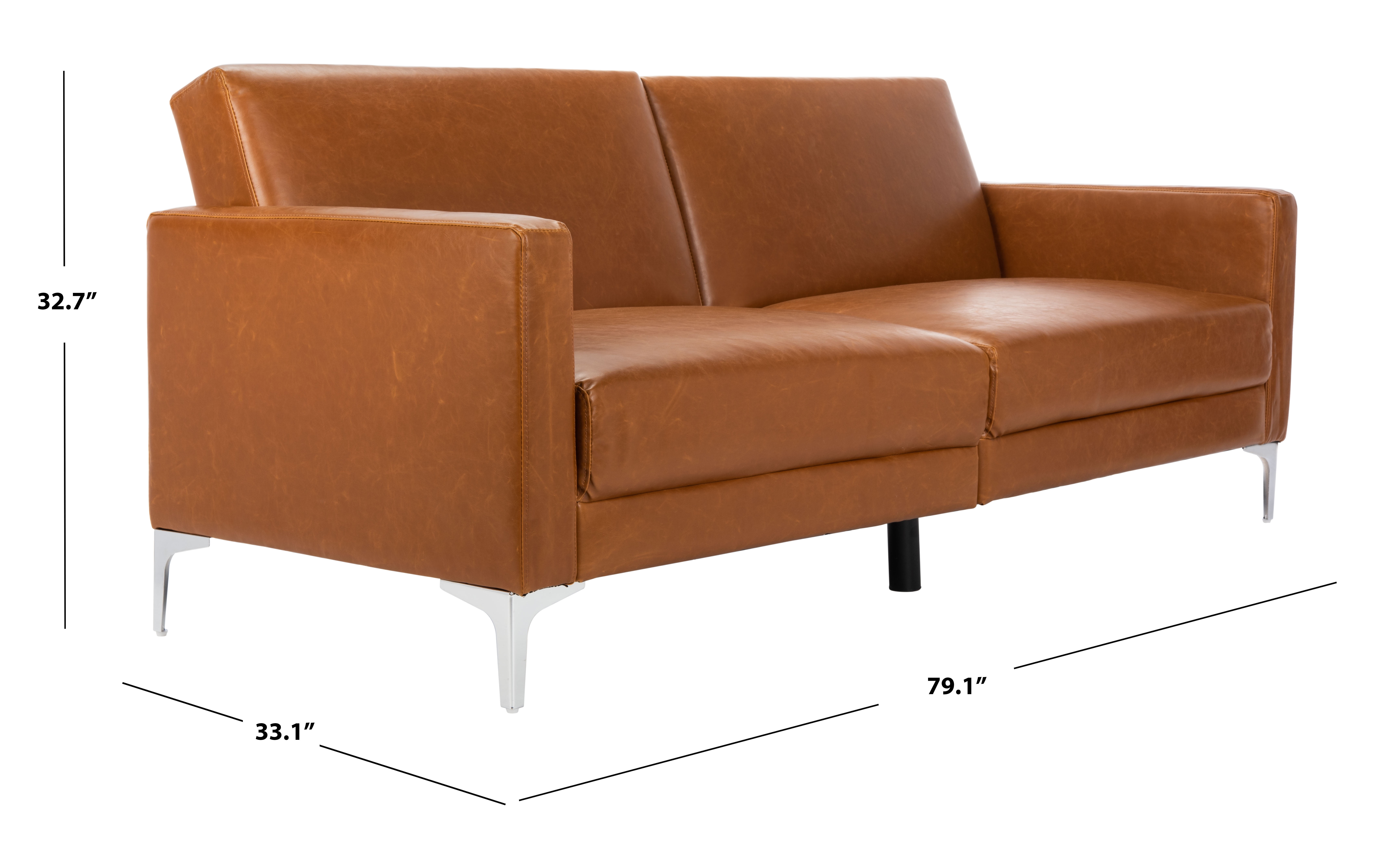 SAFAVIEH Chelsea Tansitional Foldable Futon Bed, Cognac/Chrome