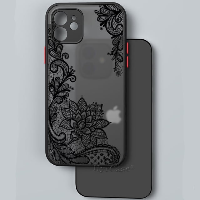 Funda de flores de encaje Vintage Floral Sexy negra para iPhone 13 12 11 Pro Max X XR XS 7 8 Plus 6S Mini funda mate dura de parachoques suave Tan Jianjun unisex