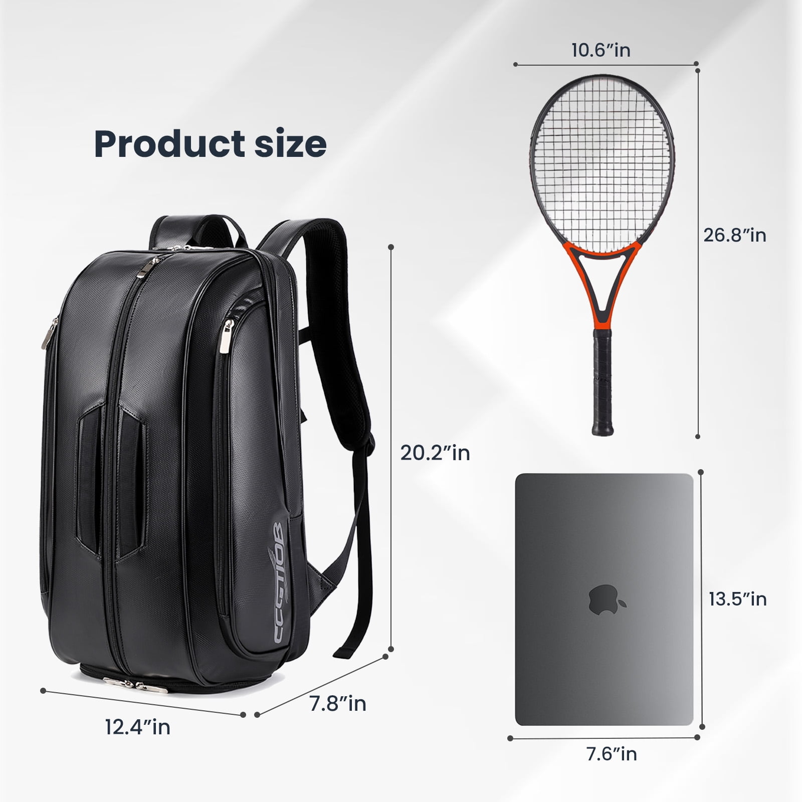 CCGTIOR Tennis Bags Convertible Padel Backpack - Duffle Bag For Paddles & Pickleball Accessories - Laptop Sleeve, Ball Sleeve, Fence Hook, Easy Access,Shoe Compartment (Black)