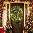 thumbnail image 7 of 24" Pre-Lit Artificial Fern Wreath with Striped Bow, Rustic Farmhouse Warm LED Hanging Wreath,Indoor Outdoor Front Door Wall Mantel Holiday Decoration, 7 of 7