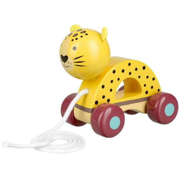 Orange Tree Toys: Pull Along: Leopardo - Juguete de madera, colorido personaje con ruedas, empujar y tirar, fomenta los primeros pasos, certificado FSC, niños pequeños y mayores de 1 año