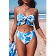 thumbnail image 1 of ABPHQTO Traje de baño de talle alto con bikini con volantes tropicales azul cielo para mujer con pareo, 1 of 5