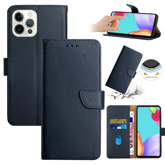 Compatible with iPhone 16 Pro Max Vintage Wallet || Real Leather Wallet Phone Case || Genuine Leather with Viewing Stand & Card Holder || Magnetic Flip Folio Cover with Card Slot, Blue