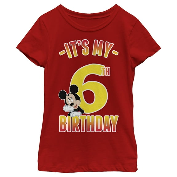 Girl's Mickey & Friends It's My 6th Birthday  Graphic Tee Red Small