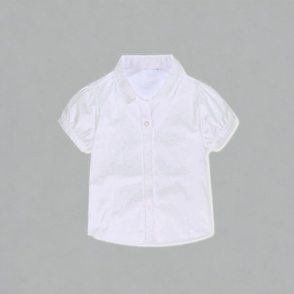 Krdevn Girls Puff Sleeve Button-Down Shirt Cotton Blend School Uniform Casual Performance Short Sleeve Top,5-6 Years