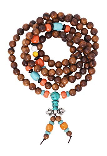Self-Discovery 108 Natural Beads Japa Mala Yoga Wrap Bracelet Necklace with Lotus Seed Charm for Prayer 