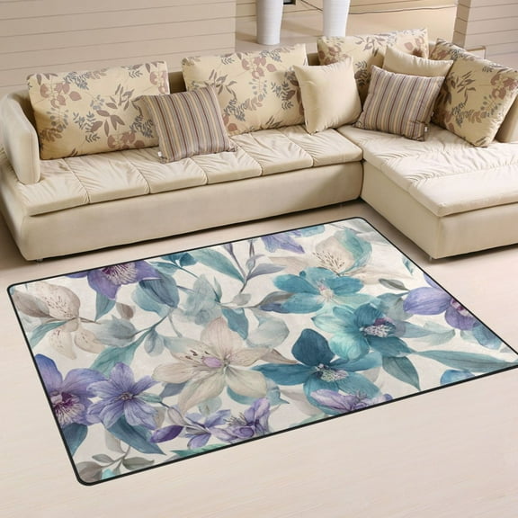 Non-Slip Area Rug 31"x20" Indoor Washable Floor Mats Carpet Printed for Living Room, Bedroom, Home Decor Watercolor Orchids and Lilies