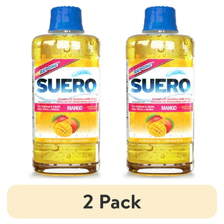 (2 pack) Suero Repone Electrolyte Liquid Solution with Zinc Mango Flavor for Adults and Children, 33.8 fl oz