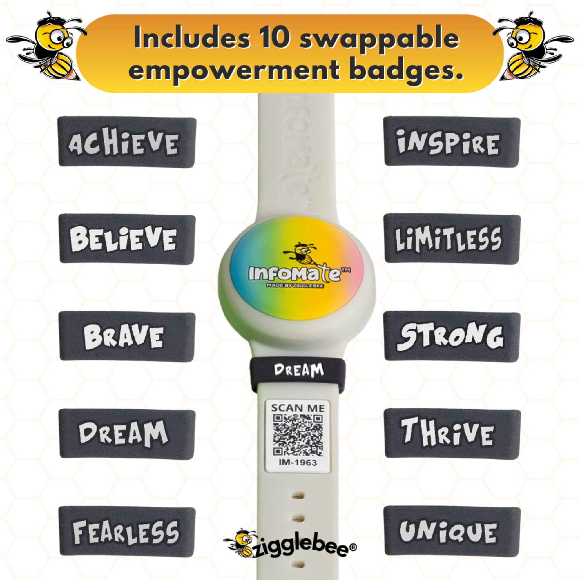 InfoMate by Zigglebee QR Code Medical Bracelet and AirTag Holder Wristband, Pure White, Butterfly Clasp