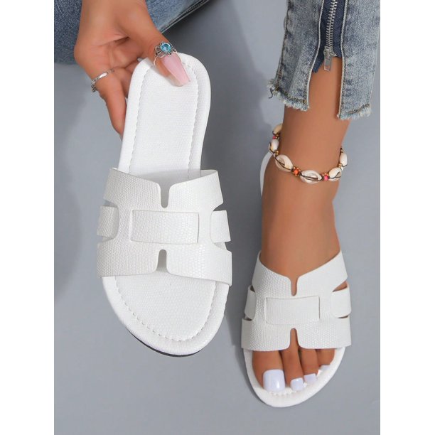 Ladies' Snake Pattern Slip-on Flat Sandals For Summer Vacation, Indoor And Outdoor
