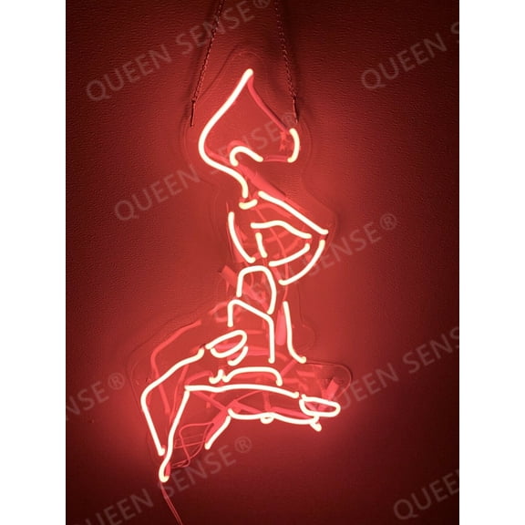 Queen Sense 24" Lips Lipstick Finger Neon Sign Outline Acrylic Panel With Dimmer Man Cave Handmade Neon Light 124LLSADIM