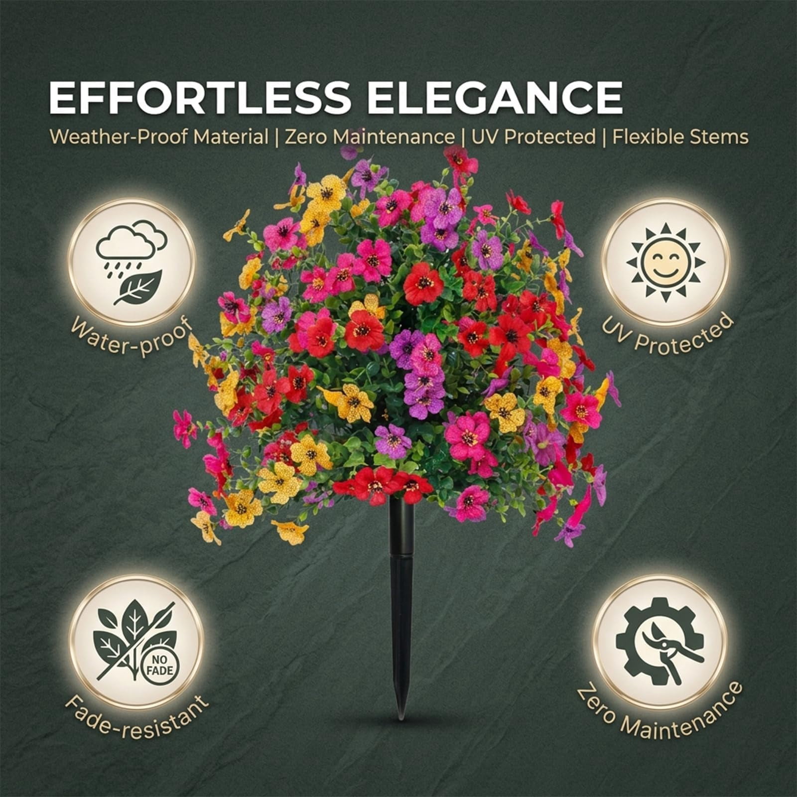 Artificial Flowers for Outdoors with Ground Stakes, 22 Inch UV Resistant Waterproof Faux Violet Blooms, Decorative Garden and Porch Display