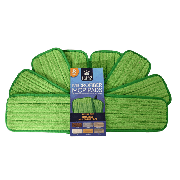8 Clean Castle 12" Reusable Premium Dual Action Microfiber Wet/Dry Mop Pads