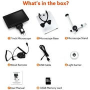 TOMLOV DM9 7 LCD Digital Microscope 1200X, 1080P Video Coin Microscope with Metal Stand, 12MP Ultra-Precise Focusing, LED Fill Lights, PC View, Windows/Mac OS Compatible, 32GB SD Card, DM9