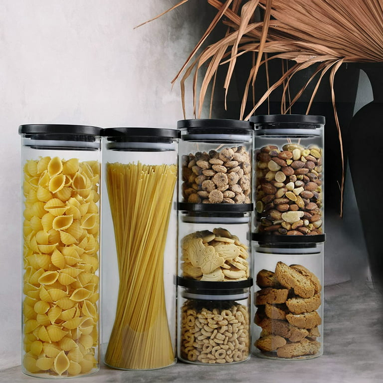 Glass Jars with Black lids, Glass Food Storage Containers with