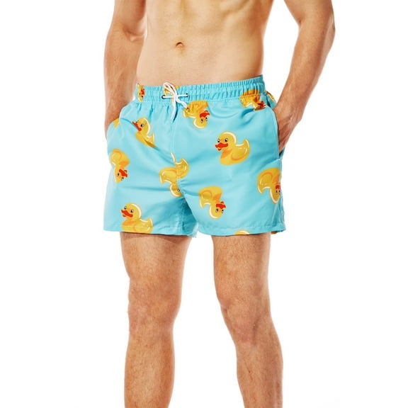 MADHERO Mens Swim Trunks Short Funny with Mesh Liner 3 inch Little Duck Blue Size m