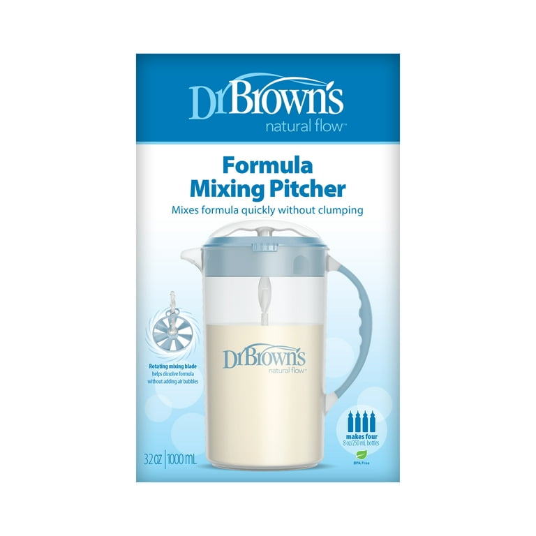 Dr. Brown's Baby Formula Mixing Pitcher with Adjustable Stopper, Locking  Lid, & No Drip Spout, 32oz, BPA Free, Olive 
