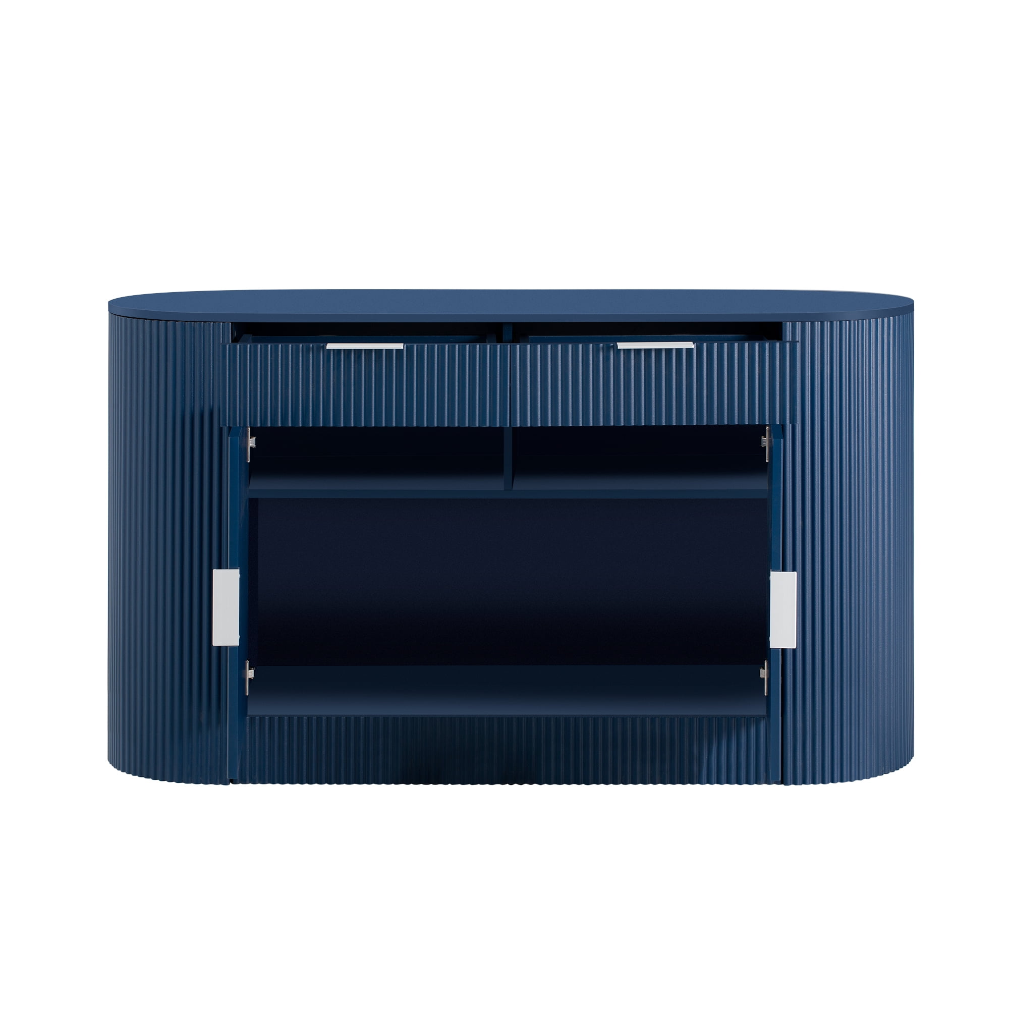 Euroco Modern Buffet Cabinet with Storage, 55.1" Large Sideboard with 2 Drawers,Curved Side Door & 3-Tier Shelves, Wood Coffee Bar Cabinets for Kitchen Living Room,Navy Blue