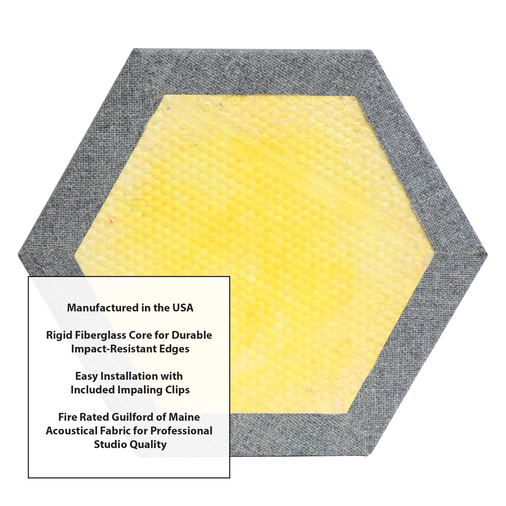 ATS Acoustics Hexagon Fire Rated Sound Absorbing Acoustic Panel 12" x 1" (Charcoal)