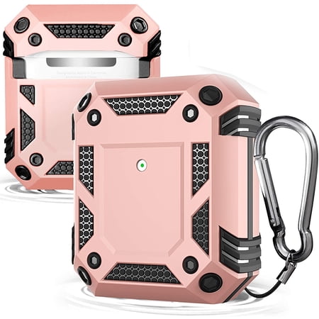 For Apple AirPods Hybrid Armor Earpod Charging Dual Protective with Carabiner Case Cover Rose Gold