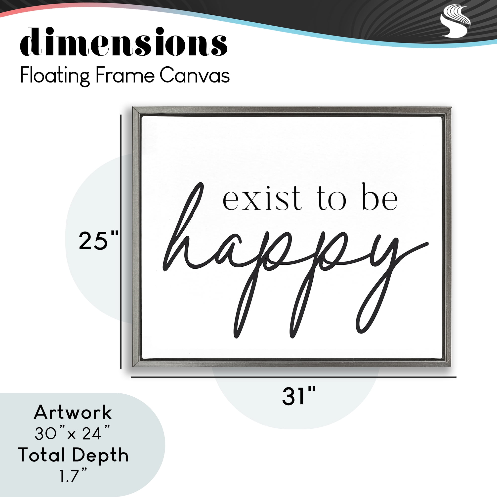 Exist To Be Happy Gray Framed Floater Canvas Wall Art, design by Lettered and Lined