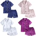 thumbnail image 3 of Pijamas de satén de seda para niños, ropa sólida para niño y niña, traje de salón, ropa de dormir bonita para adolescentes, pijamas de Navidad para familia, 2023, 3 of 4