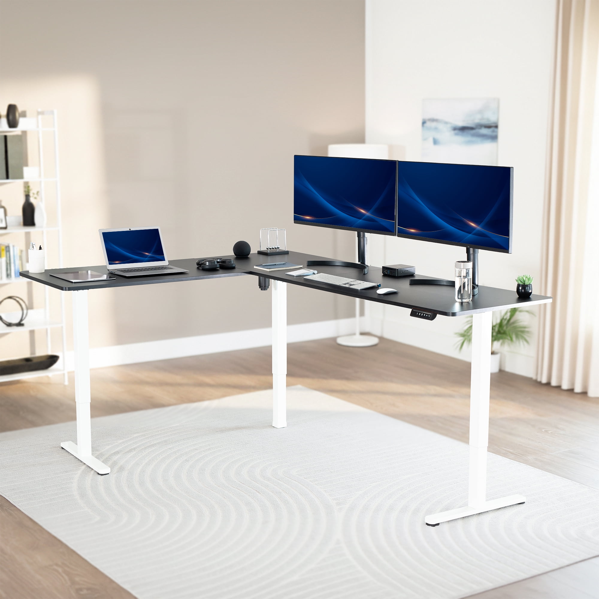 VIVO Black / White Electric 84" x 63" Corner Standing Desk, L-Shaped Workstation