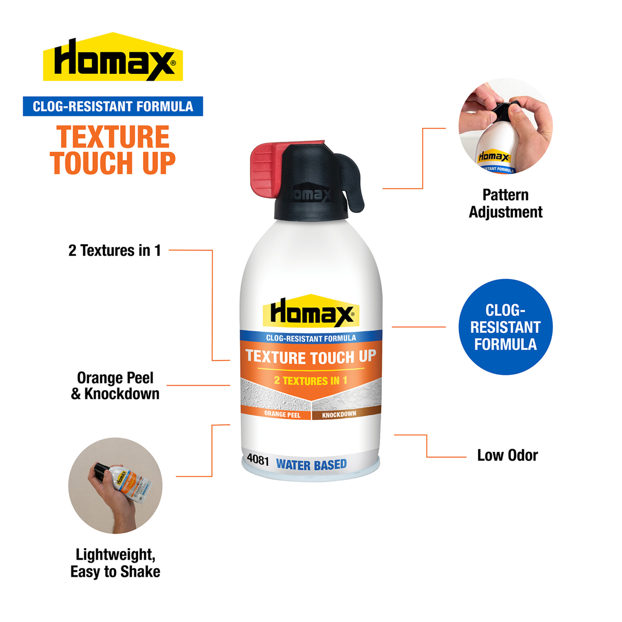 HOMAX Clog-Resistant Orange Peel/Knockdown Water-Based Texture Spray- 8.1 oz.
