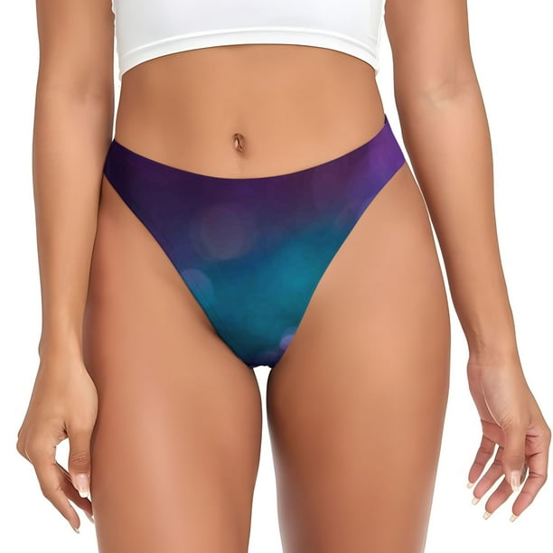 Fotbe Purple and Green Glitter Tanga Sin Costuras para Mujer con Estampado – Panties Invisibles, Transpirables y Cómodos para Uso Diario-Medium