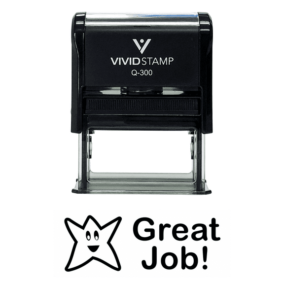 Vivid Stamp GREAT JOB Teacher Self Inking Rubber Stamp (Black Ink) - Large