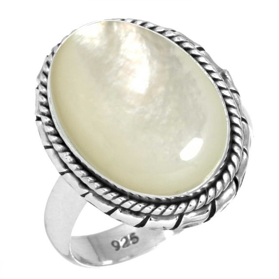 925 Sterling Silver Ring For Women - Teens White Natural Mother Of Pearl Gemstone Silver Ring Size 7 April Birthstone Silver Ring Size 7 Christmas - Gift For Sister 925 Silver Gemstone Jewelry