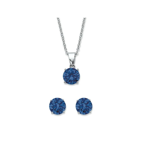 PalmBeach Jewelry Round Simulated Birthstone Solitaire Earring and Necklace Set in Platinum-plated Sterling Silver 18"-20"