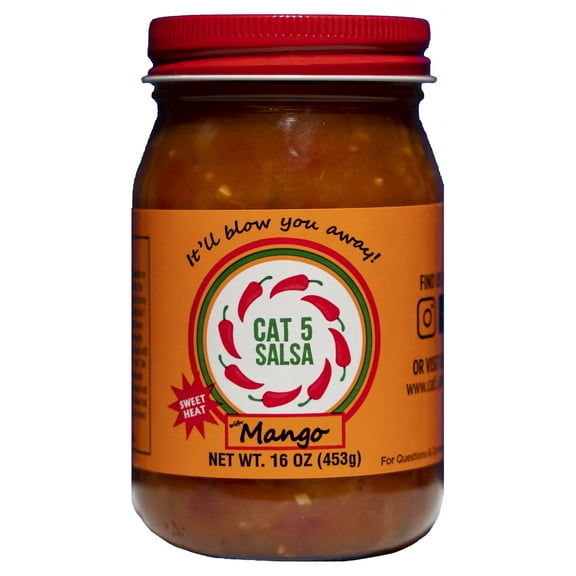 CAT 5 SALSA, Mango, 16 Oz Glass Jar