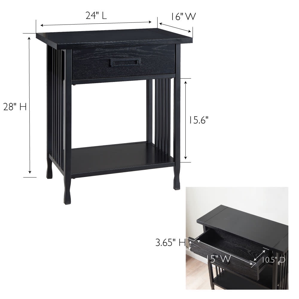 Leick Home 11222-BK Ironcraft Rustic One Drawer Nightstand Side Table, Black Wash