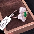 thumbnail image 3 of advanced custom color treasure open female Micro-encrusted crystal imitation emerald flower live ring, 3 of 3