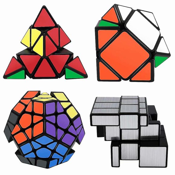 Ensemble de Cubes de Vitesse, Collection de Cubes de Miroir Pyramide Broche Megaminx, Casse-Tête Jouets pour Enfants et Adultes Ensemble de 4--(Amia)