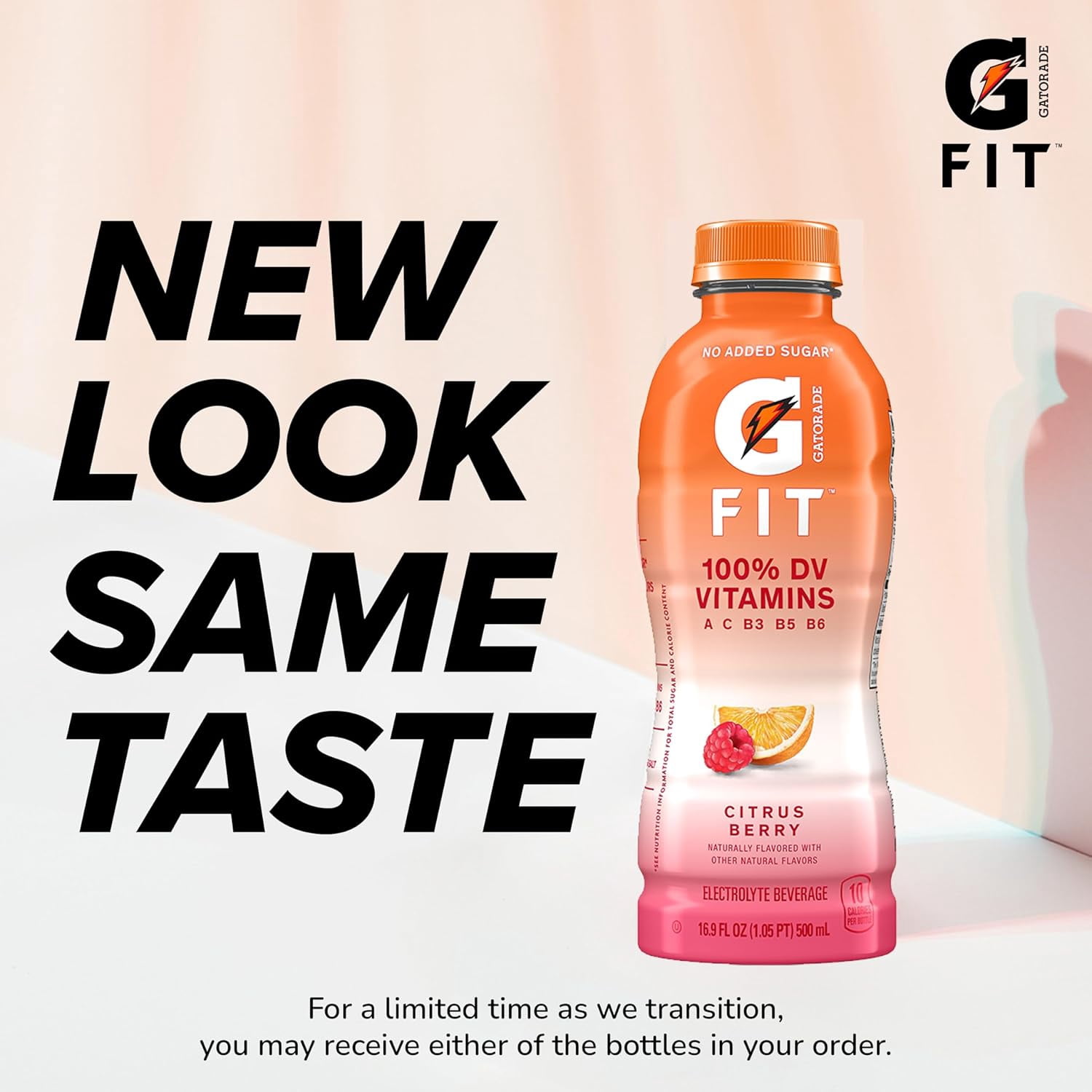 Gatorade Fit Electrolyte Beverage, Citrus Berry, 16.9 fl oz Bottles, 100% DV Vitamins, No Added Sugar – Hydration Drink, 4 Pack