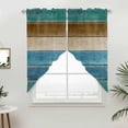 thumbnail image 2 of Swag Valance Curtains for Windows, Vintage Blue Teal Brown Light Filtering Kitchen Curtains with Rod Pocket, Farmhouse Wooden Art Retro Window Treatment Valances for Living Room, 36x63 - 2 PCS, 2 of 9