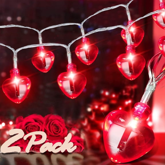 2 Pack 20Ft 40 Led Valentine's Day Decoration for Home Outdoor Valentines Lights Decoration,  Heart Lights Valentines Day Decor String Lights Battery Operated for Home