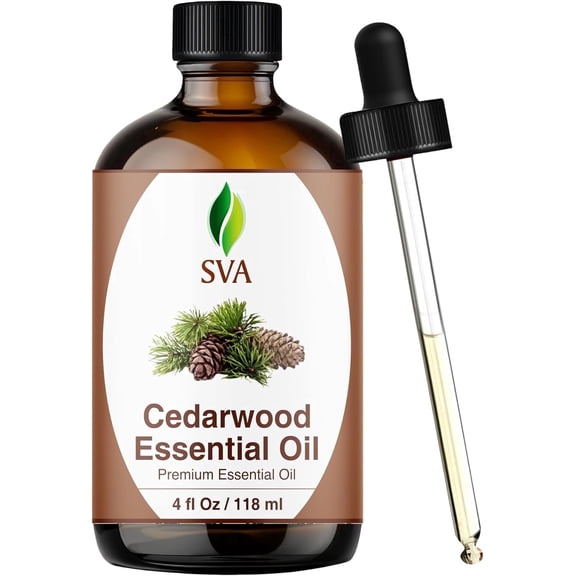 SVA Cedarwood Essential Oil – 4 Fl Oz – 100% Natural Cedar Cupressus Funebris Oil - for Diffuser, Hair Care, Face, Skin Care, Aromatherapy, Scalp and Body Massage, Soap and Candles - with Dropper