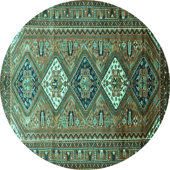 Ahgly Company Machine Washable Indoor Round Persian Turquoise Blue Traditional Area Rugs, 4' Round