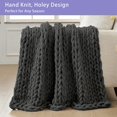 thumbnail image 4 of Chunky Knit Blanket Throw x Hand Knitted Chenille Throw Blanket Small Soft Thick Yarn Cable Knit Blanket Cute Rope Knot Crochet Throw Blankets for Couch Bed Sofa (Light ), 4 of 7